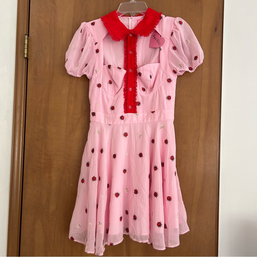 Sugar Thrillz Dolls Kill Pink Ladybug Dress Size Small NEW